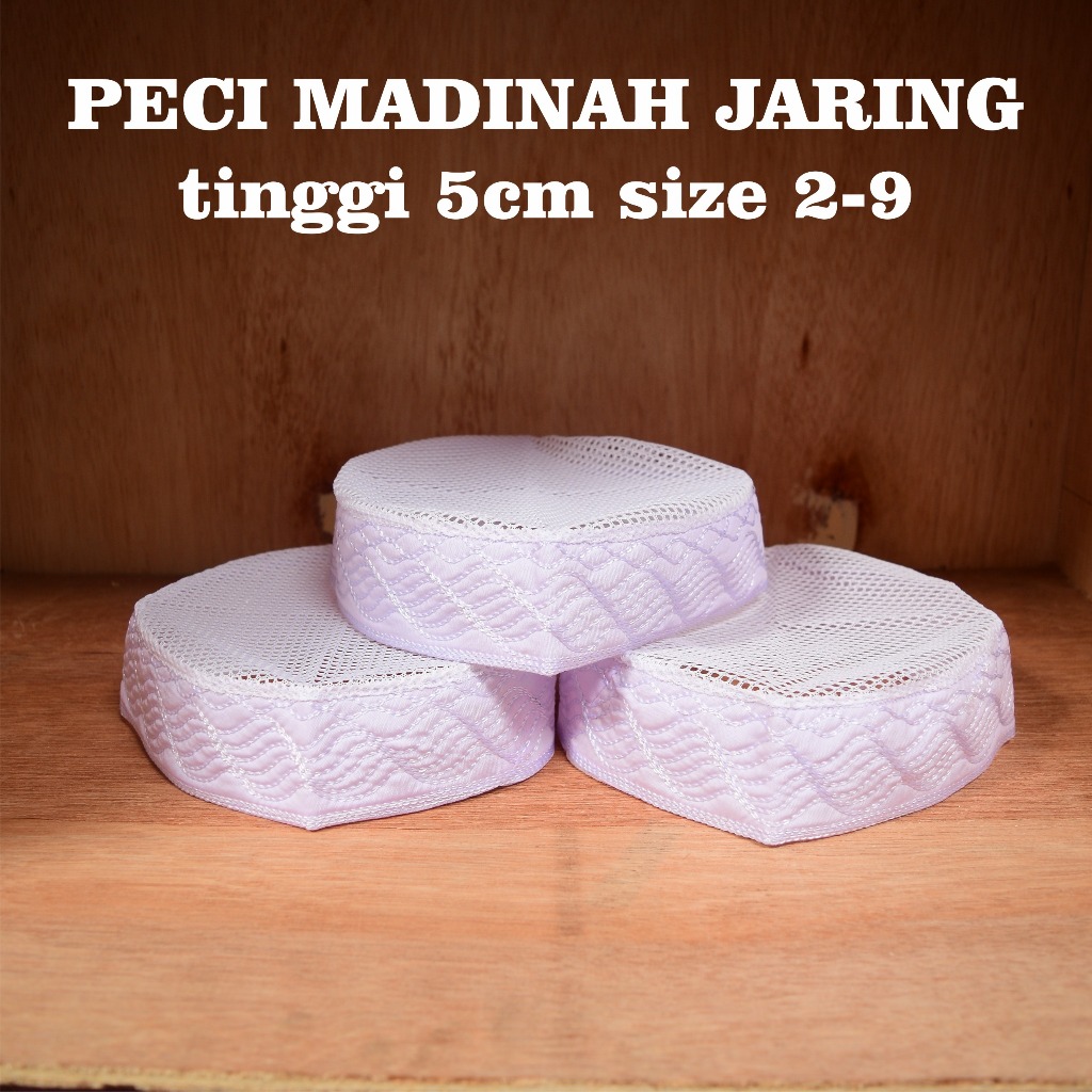 Peci Madinah Jaring Tinggi 5cm / Kopiah haji / Peci Haji Pendek / Peci Putih / Peci Madinah Pendek