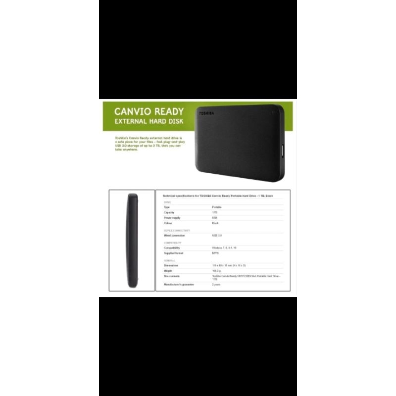 Thosiba canvino basic 1 tb/ 2 tb hd hardisk external