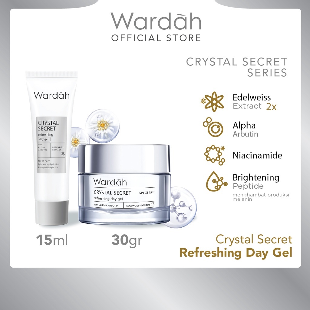 WARDAH Wardah Crystal Secret Refreshing Day Gel 30g  Wajah Putih Pemutih Krim Pagi dengan Extract Ed