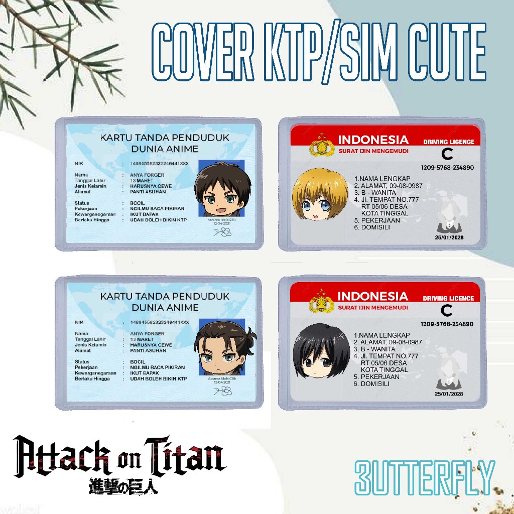 

Cover Pelindung Kartu Identitas KTP SIM Karakter Attack on Titan Reiner Connie Historia Jean Levi Eren Mikasa Armin