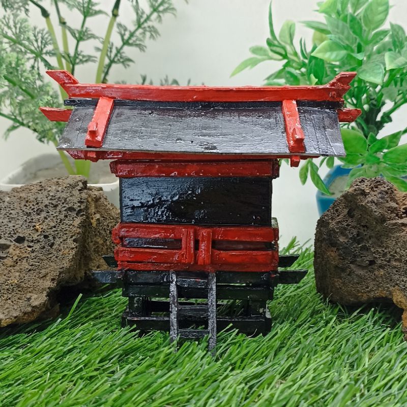 miniatur gubuk jepang merah PVC Aquascape