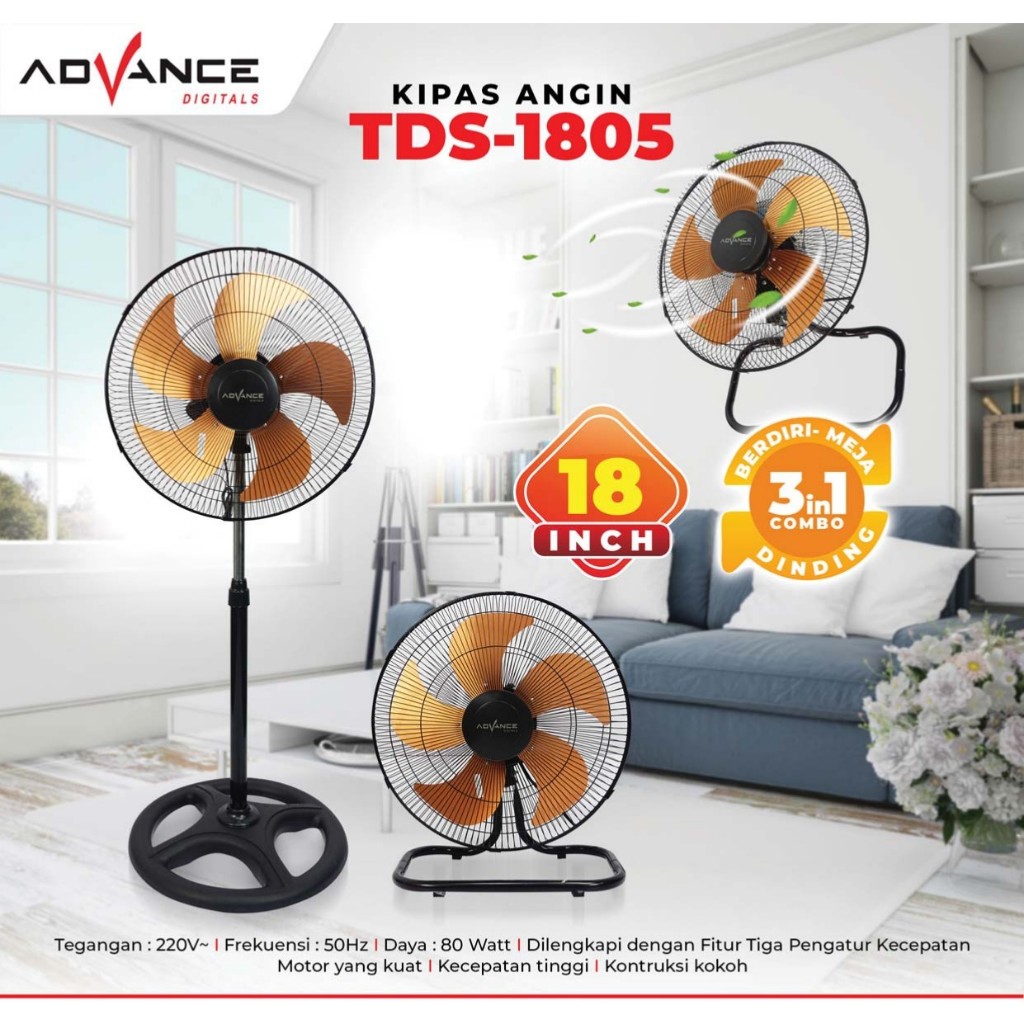 Advance Kipas Angin 3 IN 1 Fan TDS 1805 // KIPAS ANGIN BESI 3 IN 1 5 BALING BALING  // KIPAS DINDING