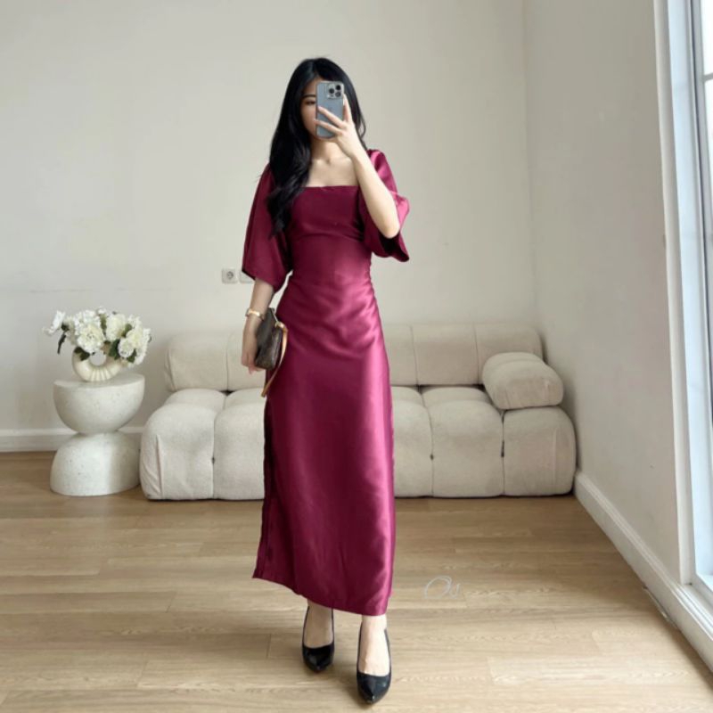 LYODRA Dress Satin Velvet | Gaun Wanita Pesta Party Maxi