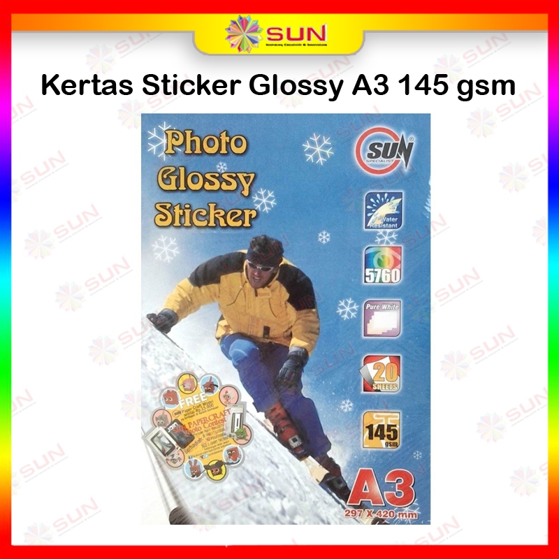Kertas Stiker Foto Glossy A3 - Glossy Photo Sticker Paper 145 Gram ( Support Printer