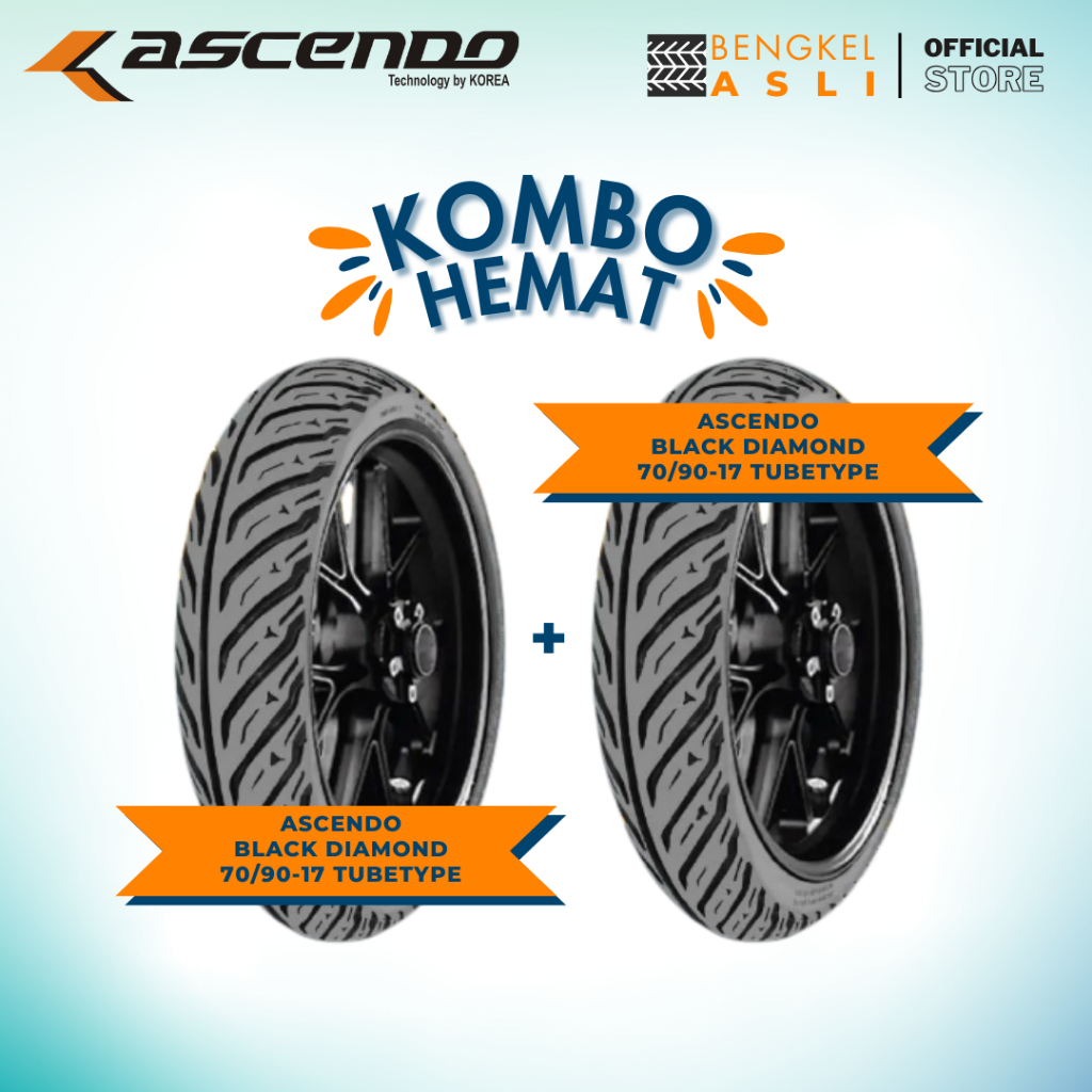 (KOMBO HEMAT 2 BAN TUBETYPE) Ban Motor ASCENDO BLACK DIAMOND Ring 17 70/90-17 + Ban Motor ASCENDO BL