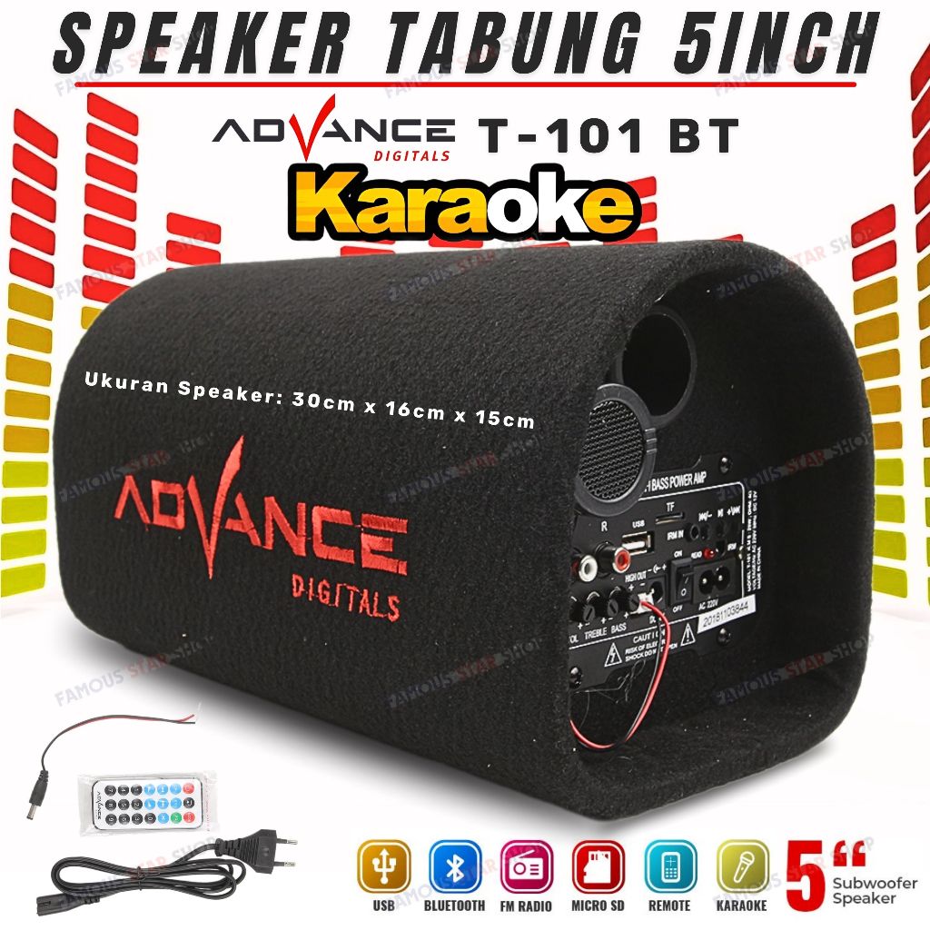Speaker Tabung 5 Inch Advance T-101BT - [Karaoke/BT/USB/TF/FM/AUX/Remot/Treble/Bass/DC] - Speaker Bl