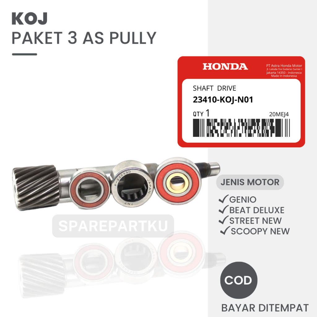 KOJ PAKET 3 JENIS AS PULI CVT GENIO + BEARING CVT KUNINGAN + BERING PULI BELAKANG / BAMBU PULLEY BEA