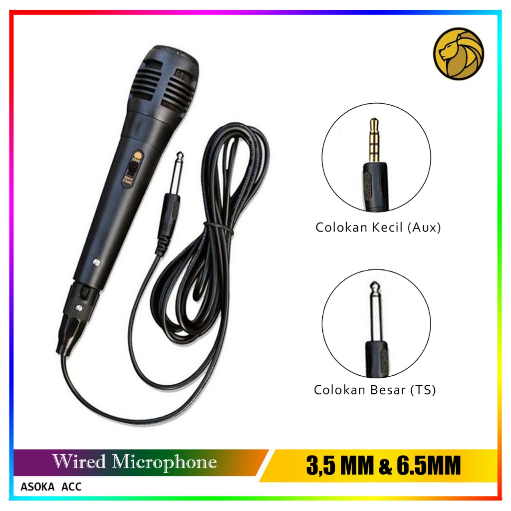 Microphone kabel Universal Colokan Kecil (Aux) dan Colokan besar (TS) Karaoke Mic Wired