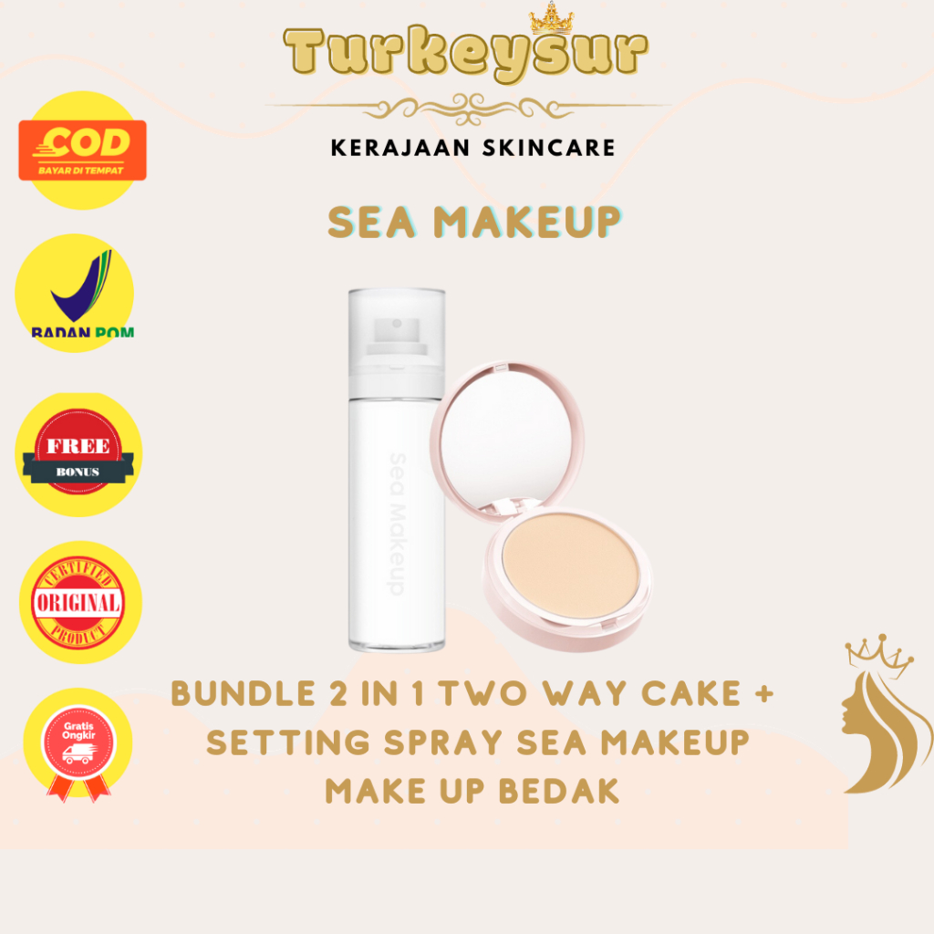Sea Makeup Bundle 2 in 1 Two Way Cake + Setting Spray Sea Makeup Make Up Bedak Vanilla Milk Custard 