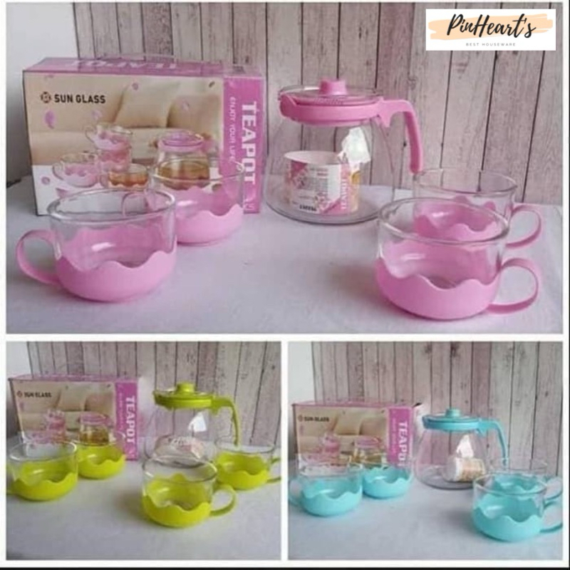 TEAPOT KACA SET 5 IN 1 / TEASET KACA SET 5 IN 1 / TEKO KACA SET WARNA