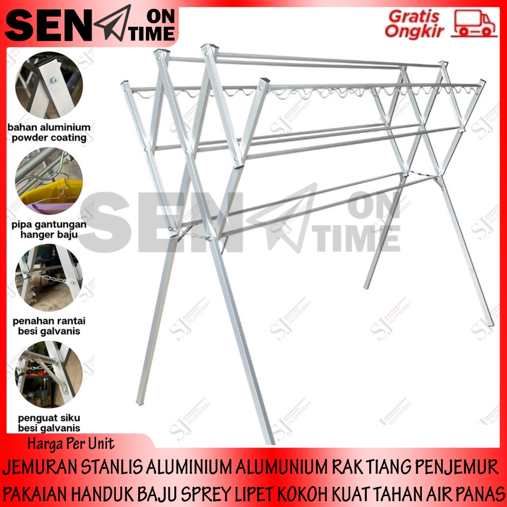 [Kargo] JEMURAN PAKAIAN BAJU RAK JEMUR HANGER ALUMINIUM ALUMUNIUM TIANG PENJEMUR HANDUK SPREY LIPET 