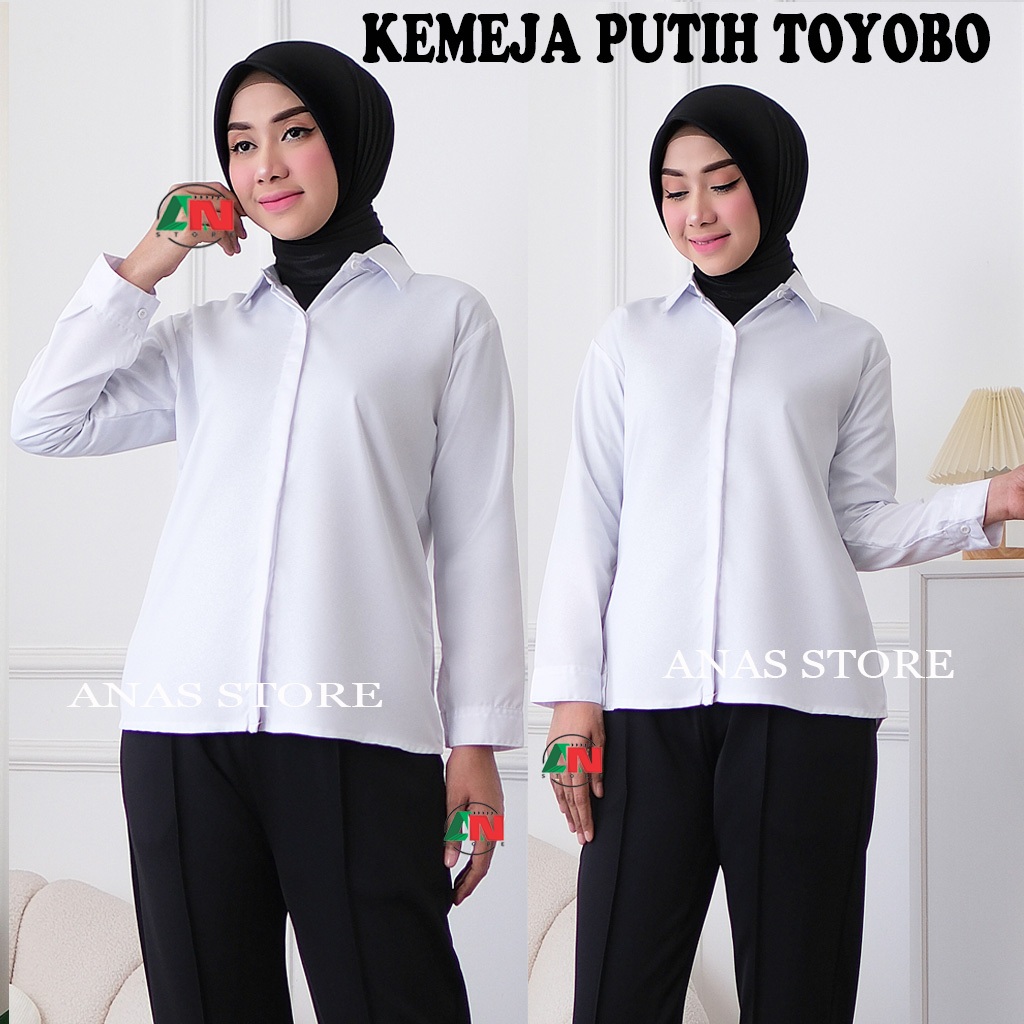 KEMEJA PUTIH WANITA LENGAN PANJANG FORMAL POLOS KERJA TOYOBO M - XXL PREMIUM QUALITY