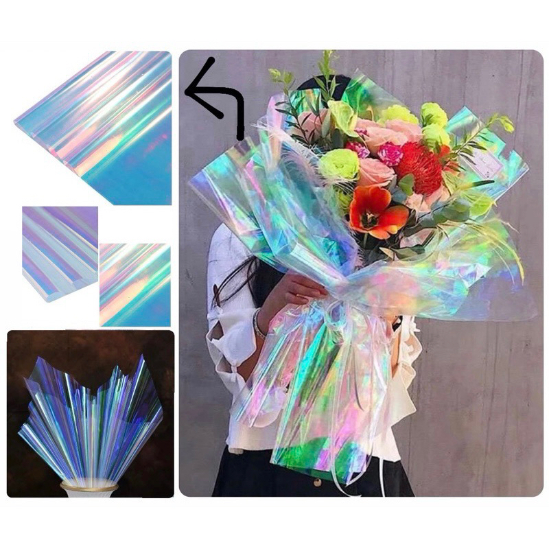 

(1 PAK ISI 20; 55x55) CELLOPHANE KERTAS BUKET HOLOGRAM KUPU-KUPU VIRAL