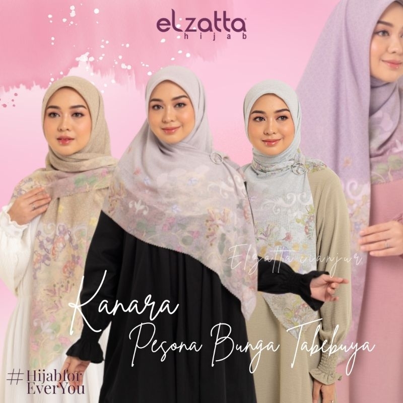 ELZATTA HIJAB SEGI EMPAT PESONA BUNGA TABEBUYA BAHAN VOAL PREMIUM MOTIF PREMIUM KERUDUNG ELZATTA JIL