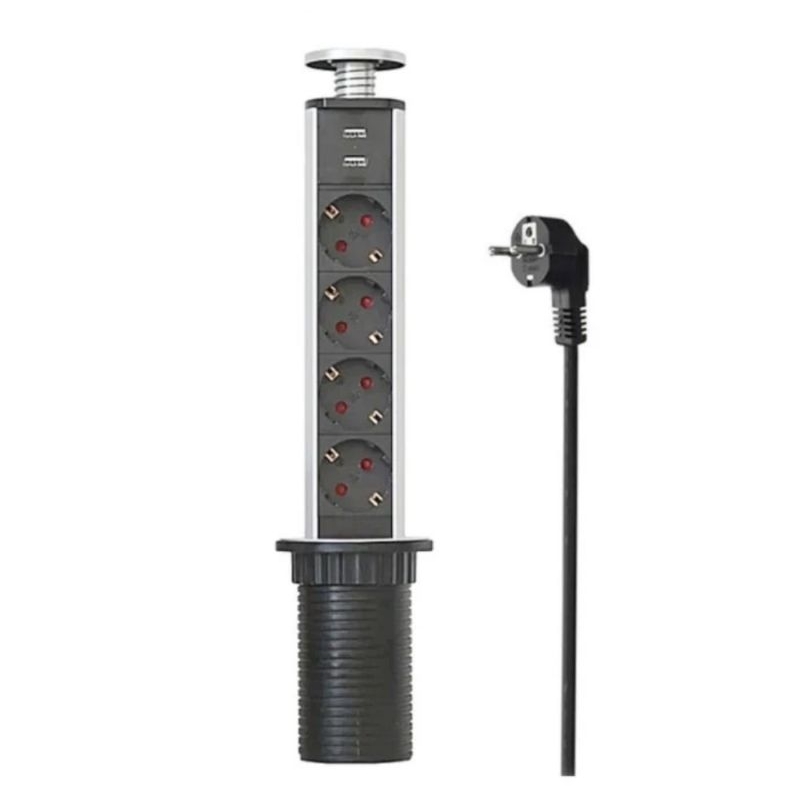 Stop Kontak Meja ( Model Tanam ) 4-geng 2-USB