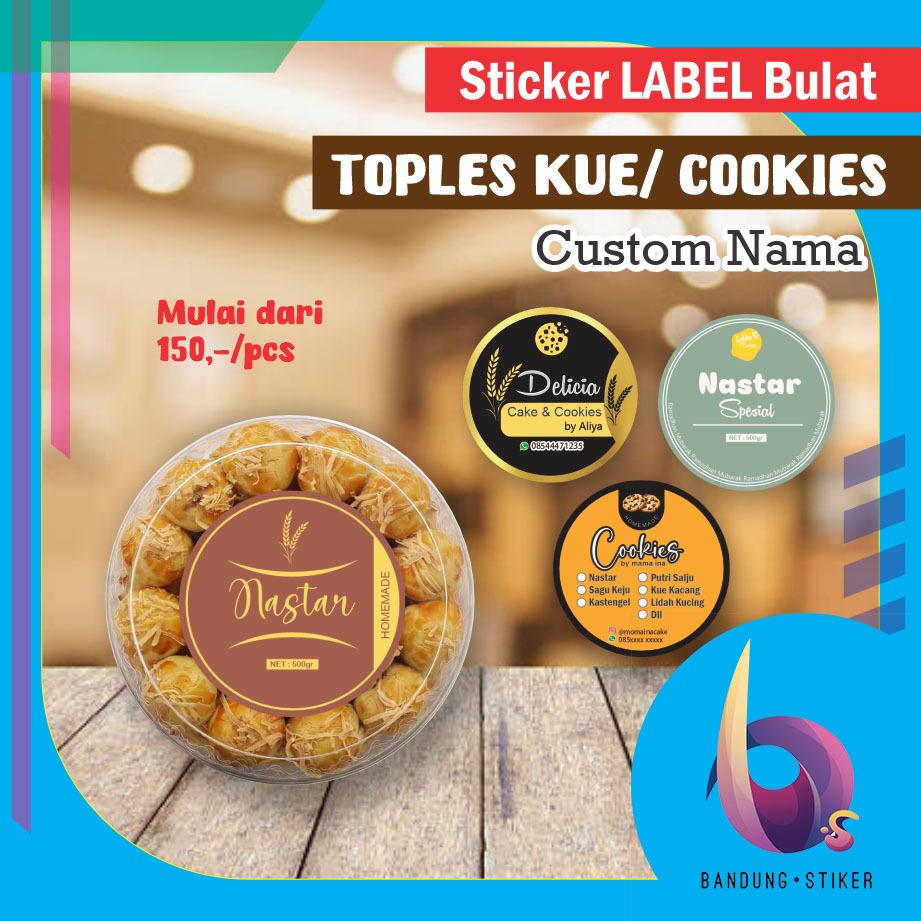 Bandung Stiker Label Kemasan Toples Makanan Kue Kering Cookies Lebaran Estetik Bulat Costum Bahan St