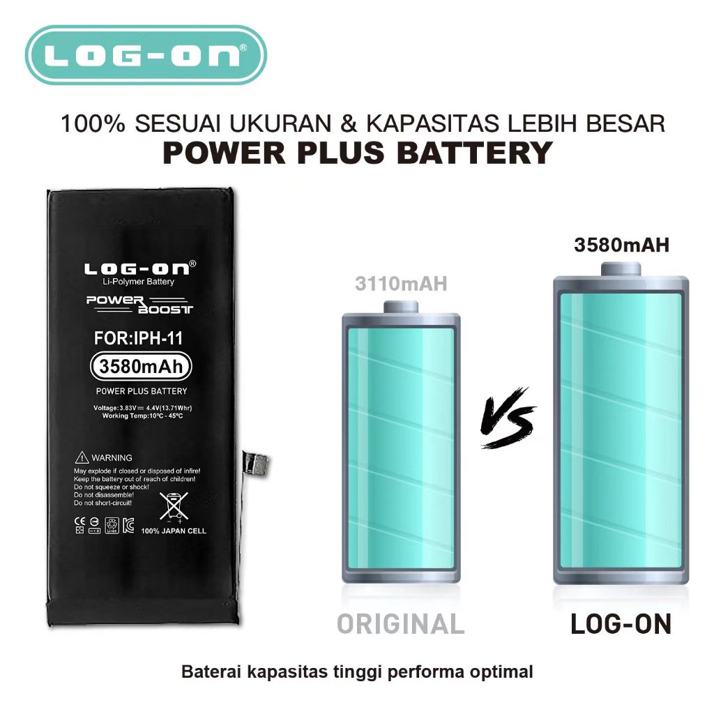 Log On - IPHONE 11 Power Plus Original Battery Baterai Batre