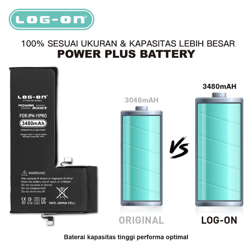 Log On - IPHONE 11 PRO Power Plus Original Battery Baterai Batre