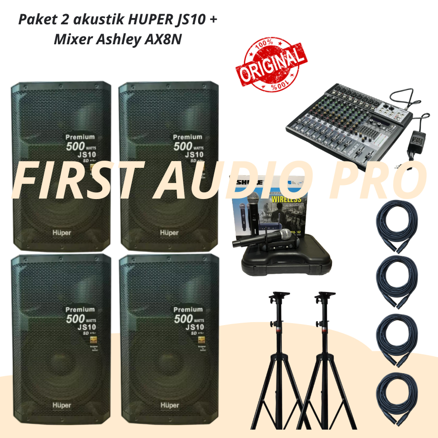 Paket akustik 2 HUPER JS10 + Mixer Ashley AX8N ORIGINAL HUPER
