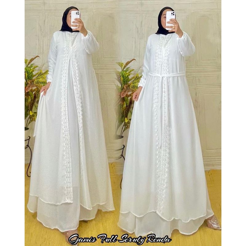 gamis cerenda putih  Bahan : ceruiti baby doll+full furing