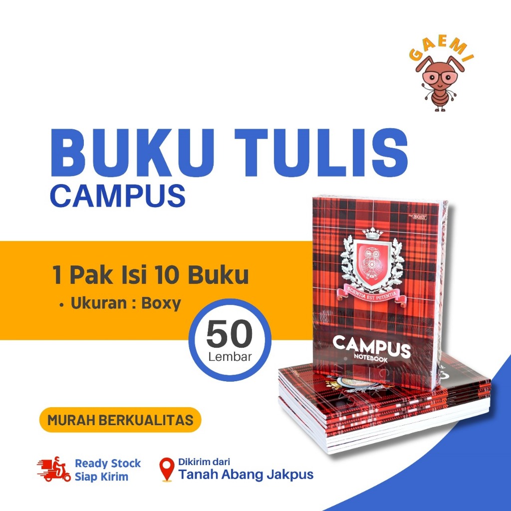 

Buku Tulis Campus 50 lembar 1 Pack Isi 10 Pcs