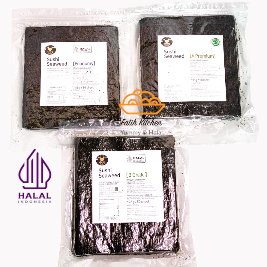 

Ready Stok Manjun Seaweed Sushi Nori 5 Lembar Halal varian Economy Medium Premium Rumput Laut