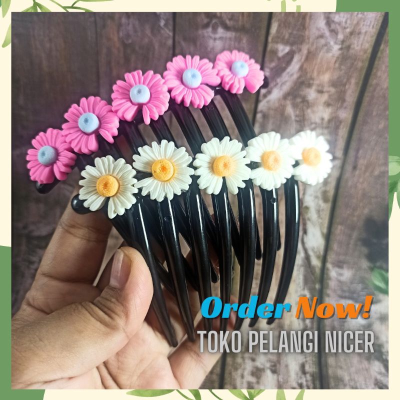 Sirkam Sanggul Bunga Daisy Clay- Sirkam Rambut Jepit Bunga Tokopelanginicer