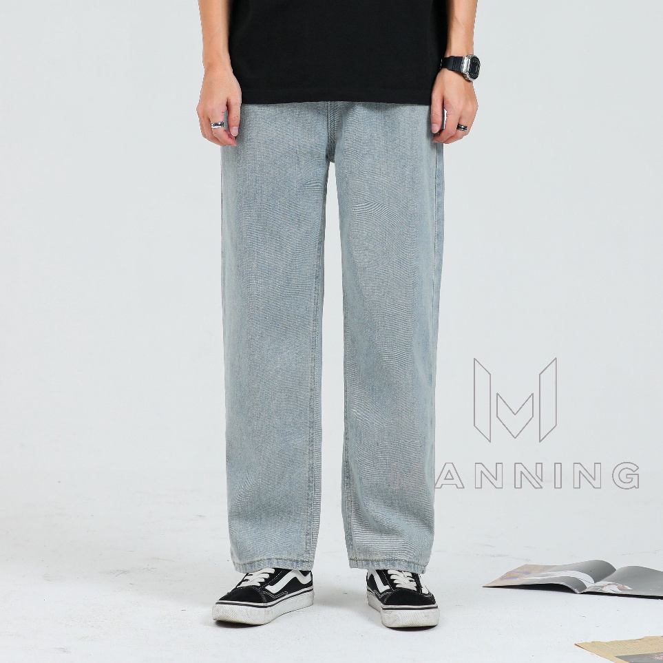 Sale IdG1s6R MANNING MJ3 Jeans Pria Celana Jeans Bertali Rajutan Retro Celana Kaki Lebar Celana Luru