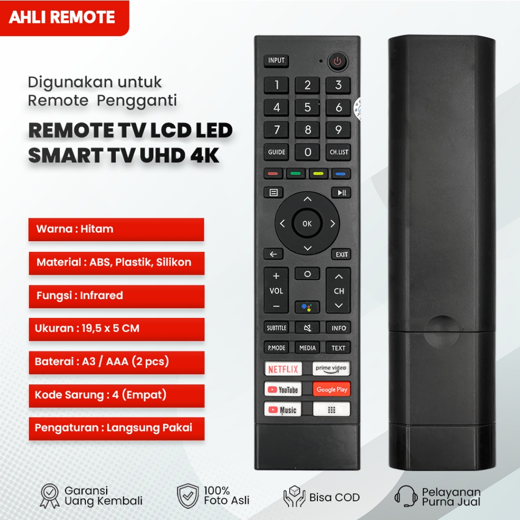 Remote TV Hisense Android TV UHD 4K 43A6500H / Remot TV LCD Hisense
