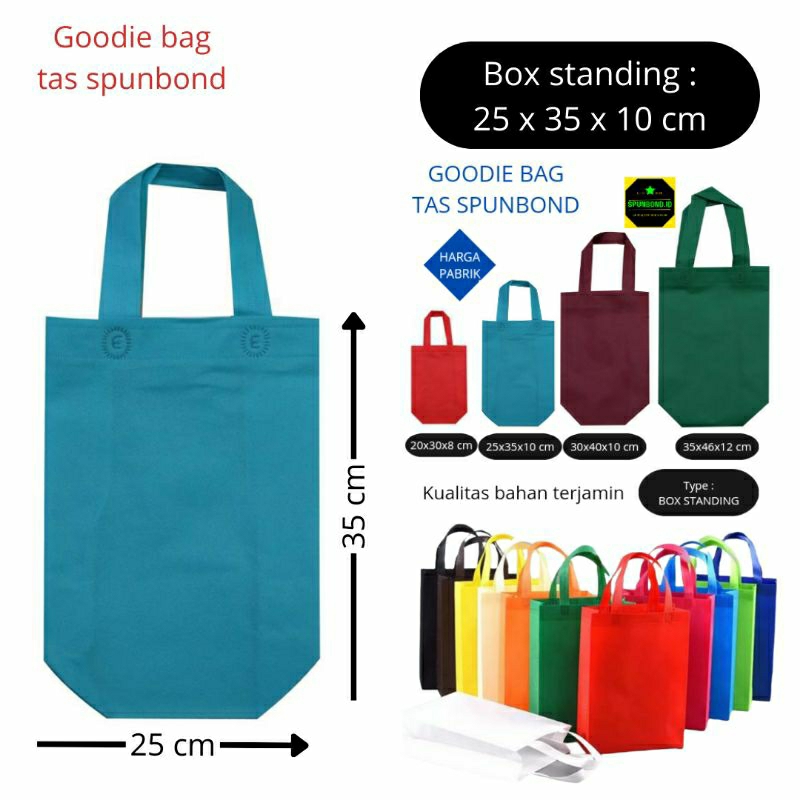 

Tas Spunbond Goodie Bag Handle Box Press Automatic 25x35x10 cm I Box Standing