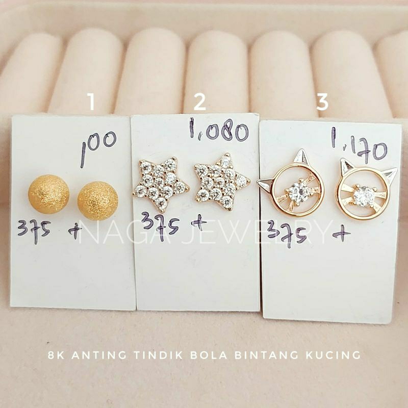 ANTING TINDIK VANCY BOLA BINTANG KUCING EMAS KADAR 375