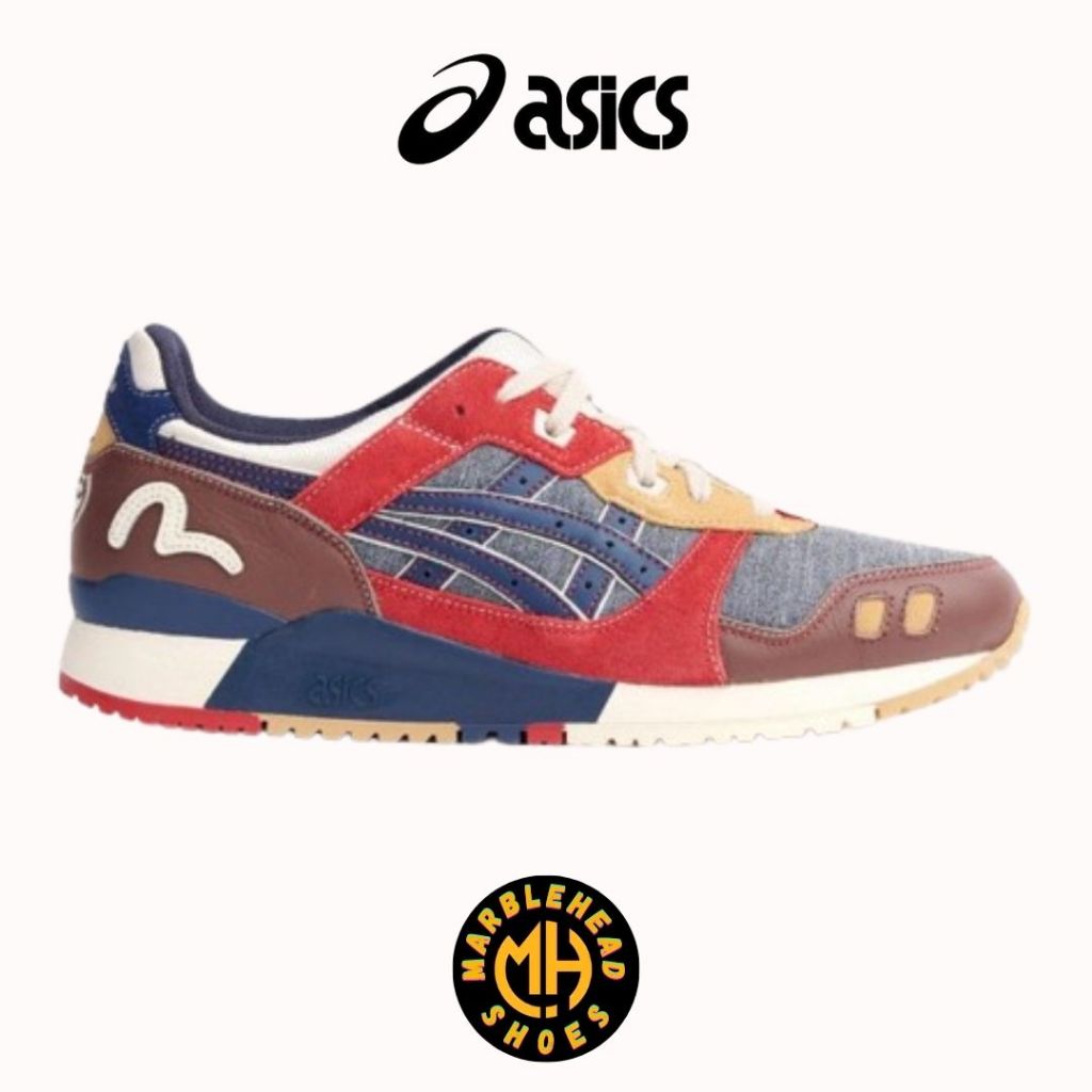 Sepatu Sneakers EVISU x ASICS GEL-LYTE 3 Denim Red Navy 100% Original BNIB