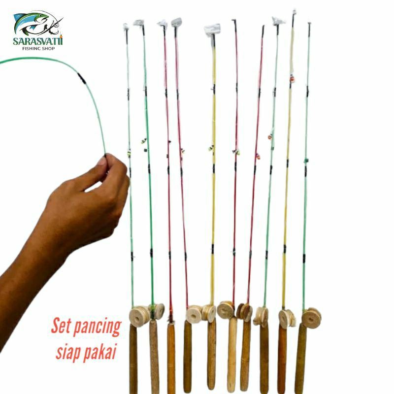 Satu Set Joran Gagang Kayu Ukuran 90cm | Joran siap pakai