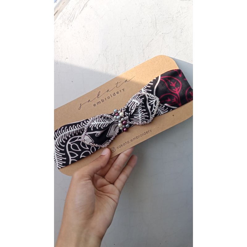 [by Sakata] Couple Headband Bandana Ibu dan Bayi Batik Merah Marun