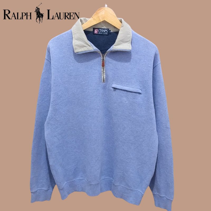 Chaps Ralph Lauren Blue Heather Half Zip Cotton Sweater