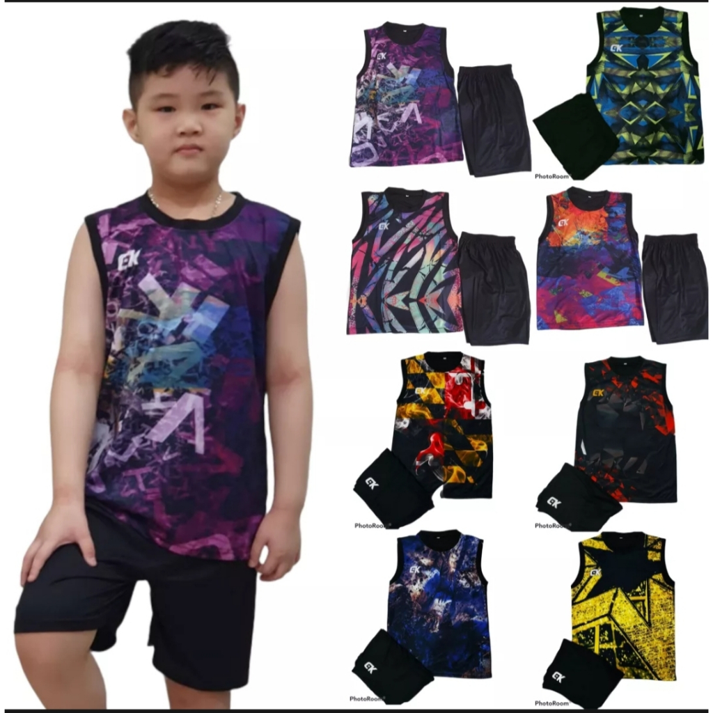 SETELAN KAOS SINGLET OLAHRAGA ANAK-ANAK BAJU OLAHRAGA FUTSAL VOLI BUKUTANGKIS BADMINTON PRINTING