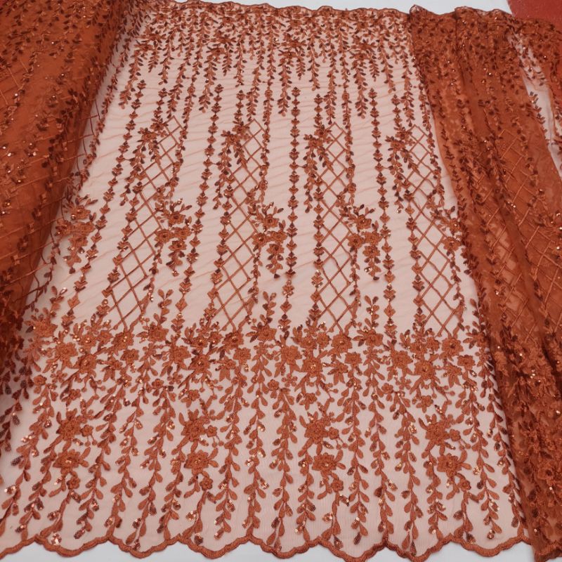 kain tile bordir payet / tile bordir payet / bahan brokat kebaya