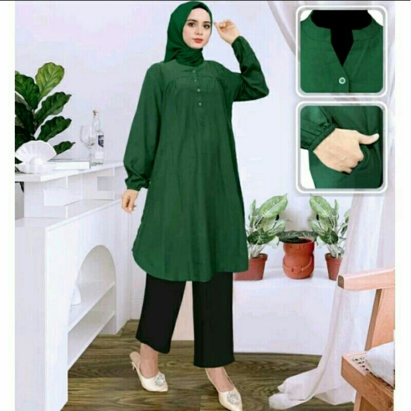 TUNIK POLOS JUMBO WARNA HIJAU BOTOL PAKAIAN WANITA JUMBO ATASAN BIG SIZE MUSLIM