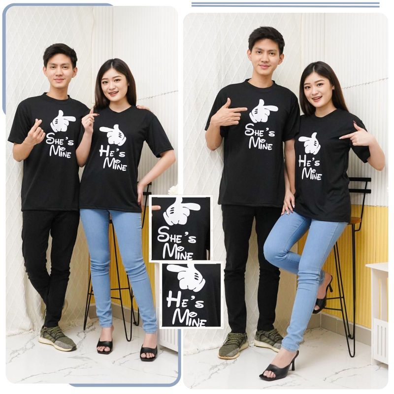kaos Couple She's Mine & He's mine lengan pendek kaos pasangan terbaru, terlaris, termurah harga sep