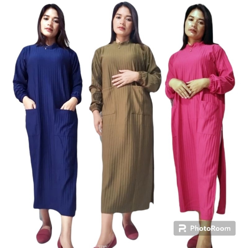 Long tunik Saku Depan knit Hirnet