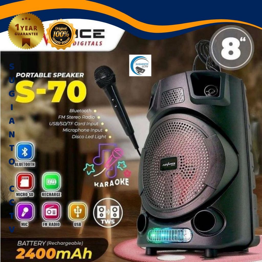 Speaker Advance S 70 BT Bluetooth Plus Mic Karaoke Advance S70 Speaker Meeting 8" inch s70 Wirelles 