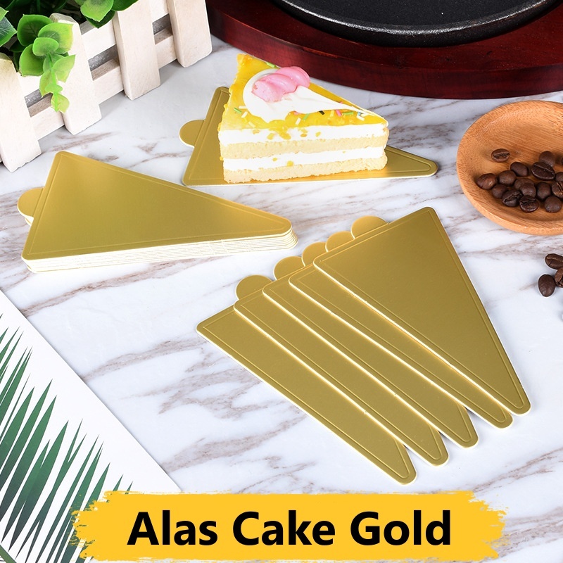 aiGooTan - ALAS CAKE GOLD SEGITIGA - Tatakan Kue Mini Slice Cake Board Cakeboard Segi Tiga Papan Ema