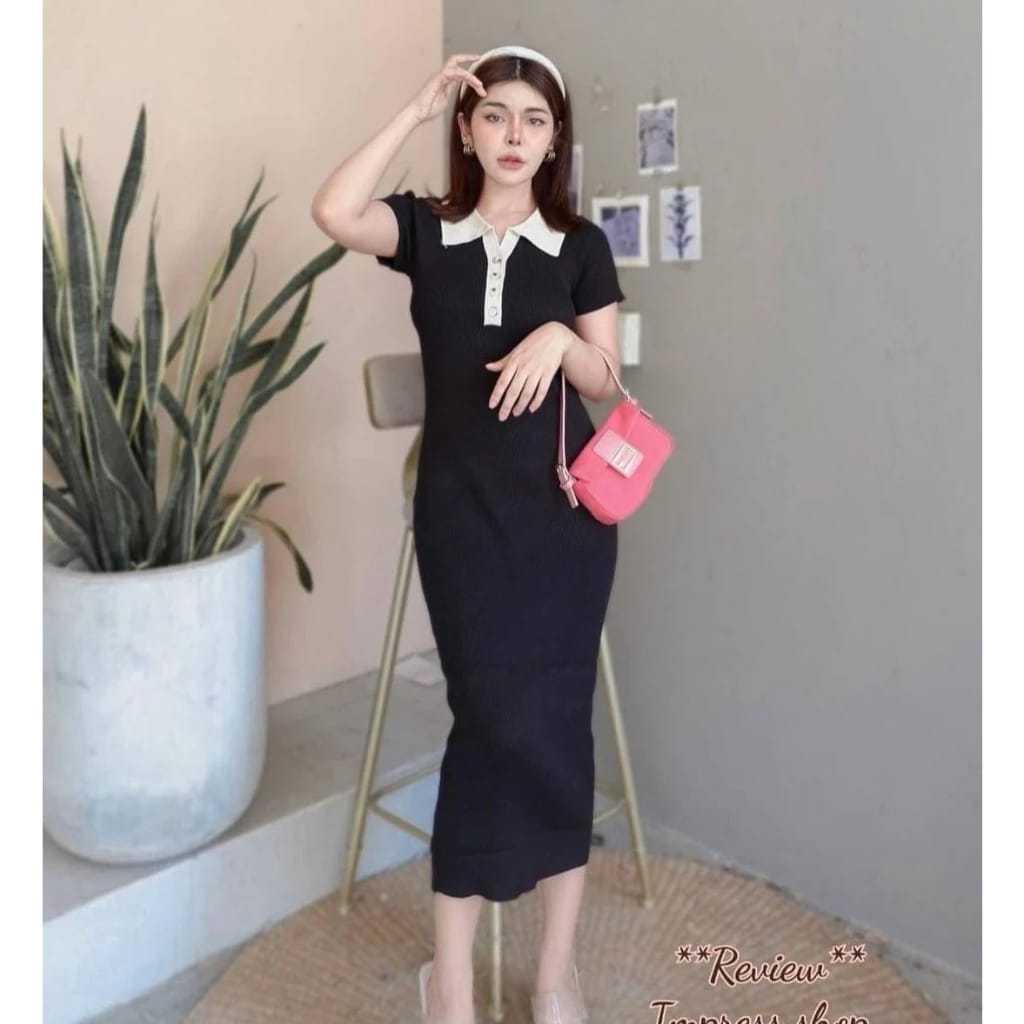 LONGDRESS POLO KANCING RAJUT/PRESSBODY POLO RAJUT/