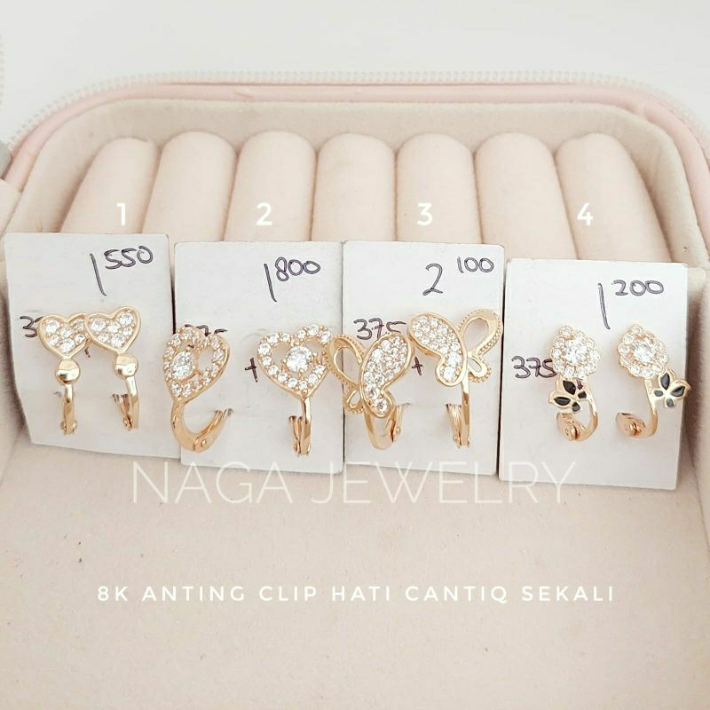 ANTING CLIP VANCY KUPU BUNGA HATI MATA EMAS 375