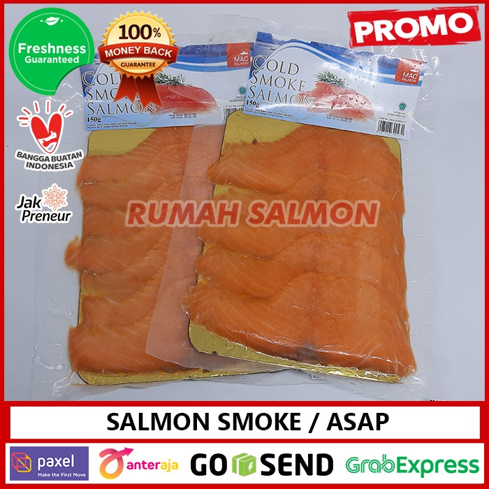 

Salmon Smoke Kirimi 150gr / Ikan Salmon Asap Fillet / Cold Smoke Salmon Fillet