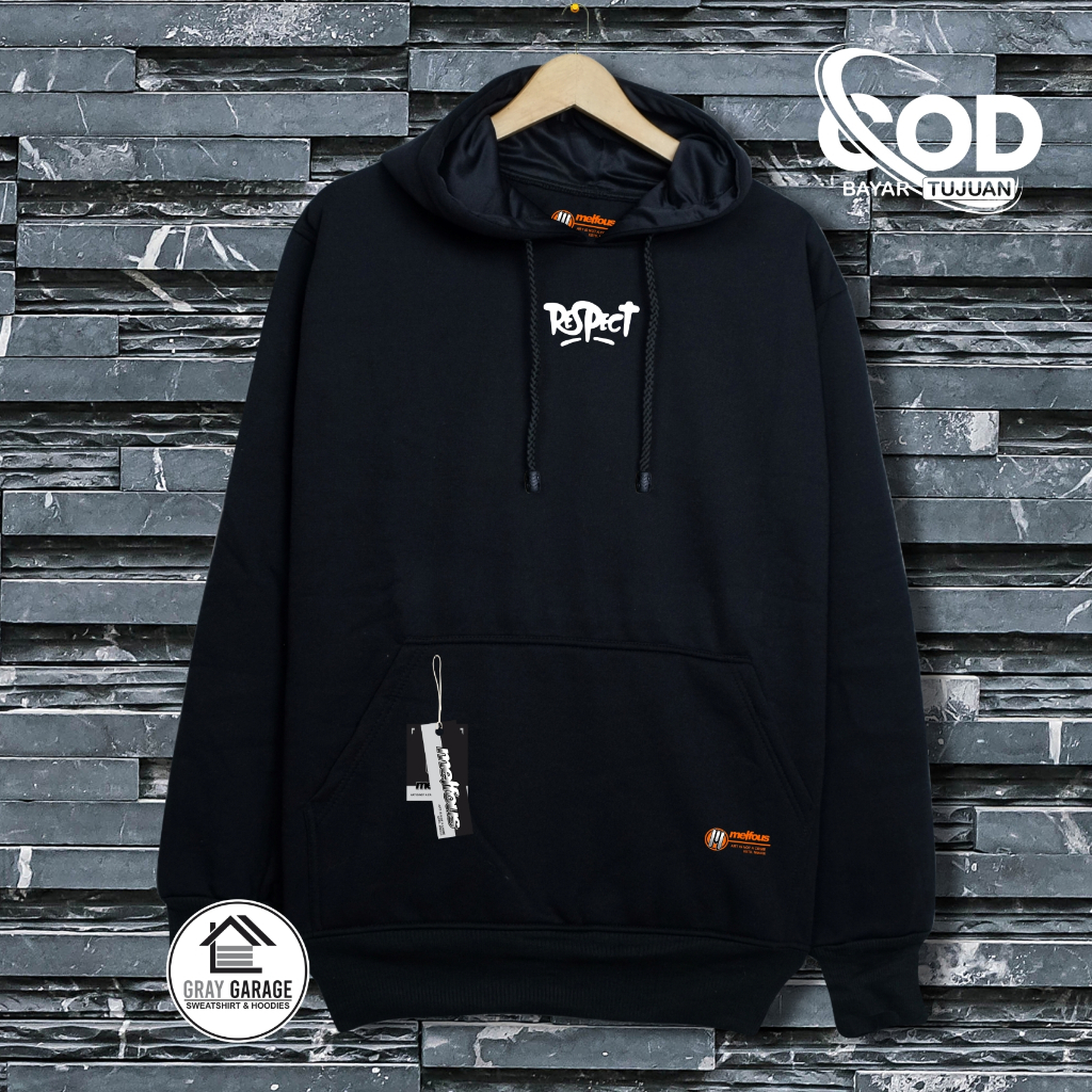 Melfous Sweater Hoodie Premium Pria Distro Sablon Respect Warna Hitam Original Tebal Size M L XL XXL