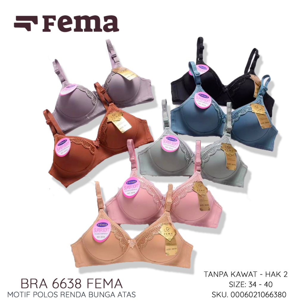 FEMA Official Shop Ecer 1 Pcs BH Bra 6638 Renda Bunga Atas