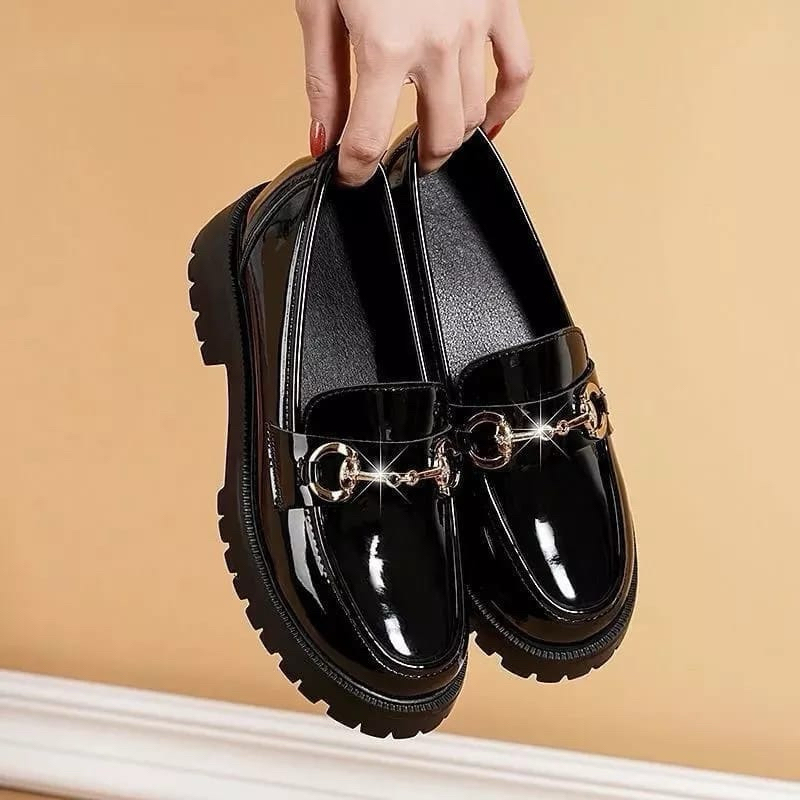 Promo Sepatu Kerja Pantofel Wanita Hitam Karet Sepatu Docmart Wanita Kasual Korea Hitam Oxfrod