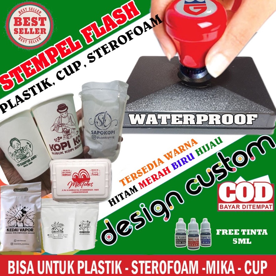 

ART N63T Stempel Flash Plastik Gelas Cup Sterofoam Mika Kayu Polymailer Standing Pouch Tinta Permanen Waterproof