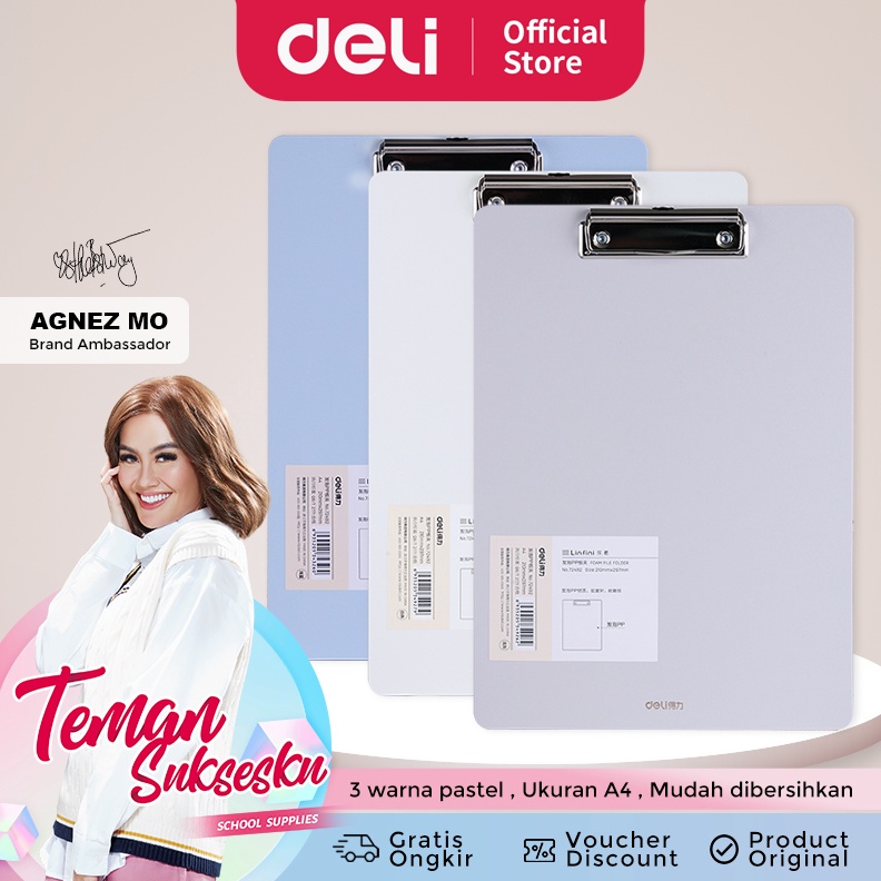 

ART B64G Deli Clipboard Papan Jalan Papan Ujian A4 3 Warna Pastel PP Foam 72492